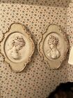 Vintage Pair Wall Portraits Lady Cameos Off White Terra Cotta Highlights