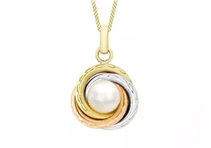 Halskette 9 kt 3 Farben Gold Süßwasserperlen Knoten Anhänger 18 Zoll - Bild 1 von 5