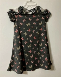 Girls Pink & Violet Dress Cold Shoulder Gray Pink Butterflies Sz Sm 6/6X EUC - Picture 1 of 6