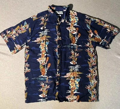 Camisa Hawaiana Robert Stock Para Hombre Talla Grande Azul Floral Tropical Botón Algodón  Foto 1 de 4