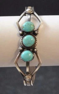 Navajo Native American Sand Cast Turquoise Matrix 925 Cuff Linberg Eva Billah B4 - Picture 1 of 12