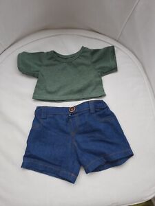 Teddy Mountain Bear Outfit Green T Shirt & Denim Shorts Excellent Fit Build Bear