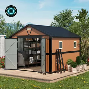 10x12 Ft Outdoor Storage Shed Extra Large Metal Shed with Lockable Doors 2 Windo - Picture 1 of 12
