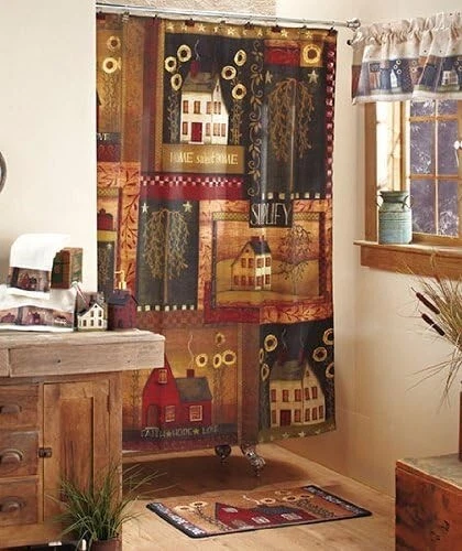 Simplify Primitive Country Home Fabric Bathroom Shower Curtain New - Image 1 of 4