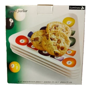Set of 4 Luminarc Pool Parlor Plates - Billiard Snack/Dessert Plates Vintage NIB - Picture 1 of 3