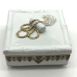 Elizabeth Arden CHINOISERIE Porzellan quadratische Schmuckschatulle Schale Goldakzente - Bild 1 von 9