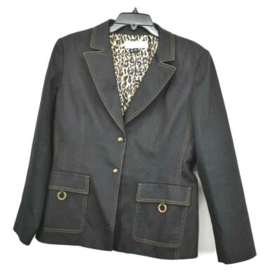 Chaqueta Blazer Tahari Arthur S. Levine Mujer Negra Muesca Solapa 2 Botones Denim 10 Foto 1 de 4
