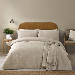 Catherine Lansfield Folkstone Geo Duvet Cover Bedding Range Natural - Picture 1 of 34