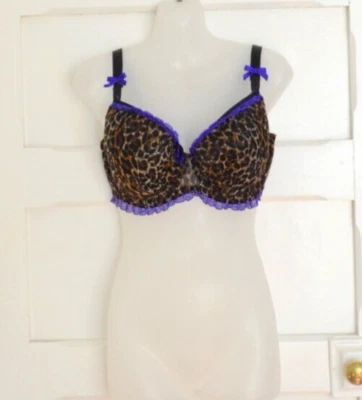 Kayser Women's Purple & Black Animal Print Lace Full Cup Bra Size 16DD Lingerie - image 1 of 4