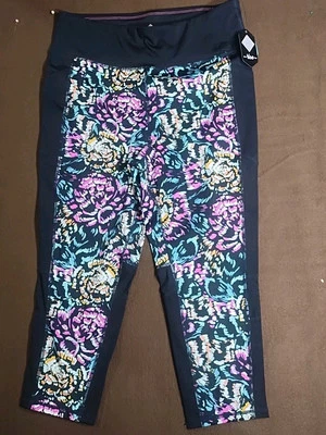 Leggings capri para mujer Lularoe "Rise". NUEVO Talla 1X Negro y Neón Floral Foto 1 de 4