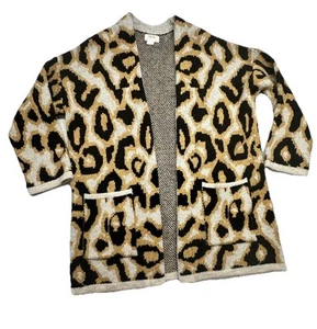 Anthropologie Maeve Cardigan Womens Size Medium Open Oversized Leopard Knit - Picture 1 of 8