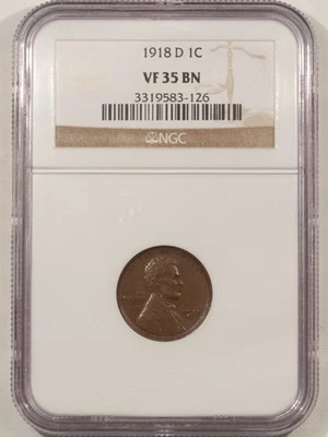 1918-D LINCOLN CENT - NGC VF-35 BN - Image 1 of 3