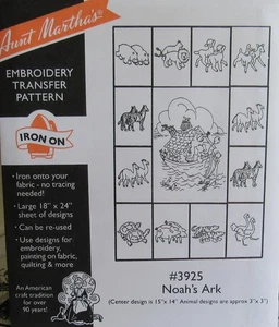 Aunt Martha's NOAH'S ARK Baby Child Quilt Block Embroidery Transfer Pattern 3925 - Bild 1 von 1