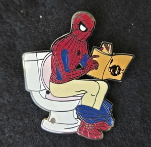 Spider-Man Surrenders To The Flow -Sitting On A Toilet - Enamel Phish Pin - Picture 1 of 2