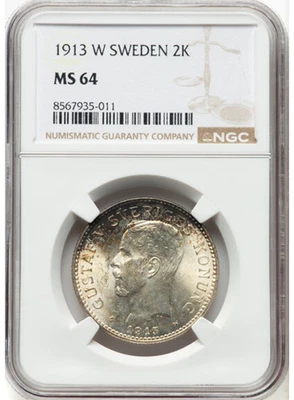 1913-W Sweden Gustaf V 2 Kronor NGC MS64 - Image 1 of 4