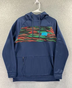 Nike Dri Fit Pullover Hoodie Size M Men Blue Spell Out Drawstring Pocket Fleece - Picture 1 of 10