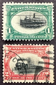 USA 1901 Scott #294-295 Lot of 2 used Stamps Pan-American Expo Ship Train - Bild 1 von 2