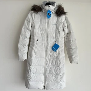 Columbia Jacket Women Small White Down Insulated Long Puffer Varaluck III Hooded - Picture 1 of 12