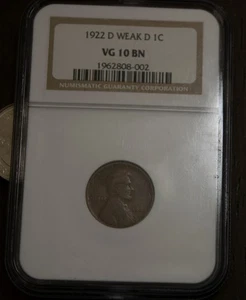 1922 D Lincoln Wheat Cent VG 10 BN NGC Lot 3696 - Picture 1 of 4