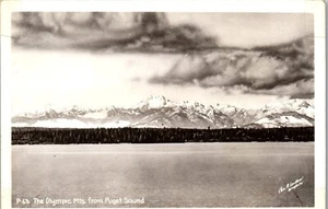 Vintage RPPC Photo Postcard Olympic Mountains from Puget Sound WA - Picture 1 of 3