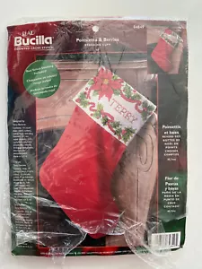 Bucilla Weihnachtsstern & Beeren Strumpf gezählt Kreuzstich Set #84849 KOMPLETT - Bild 1 von 10
