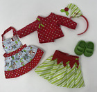 American Girl Wellie Wishers Christmas Elf Outfit Shirt Skirt Hat Apron Shoes