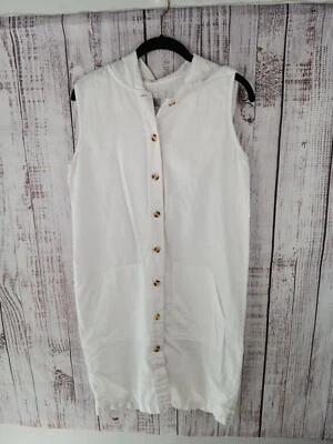 Cherokee Sleeveless Button Down Dress Women’s Medium White Hoodie Linen Cotton  - Image 1 of 4