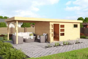 Gartenhaus Holz 28mm SAMUEL 420x280cm + 200cm Schleppdach 2 Raum ohne Boden - Bild 1 von 8