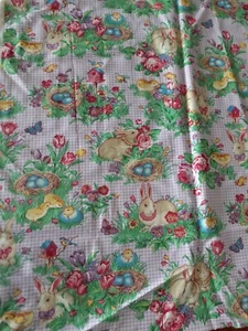 Vtg Concord Kesslers Easter Fabric, Purple Gingham With bunny Chicks, Eggs, 24"L - Picture 1 of 6