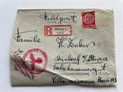 Briefumschlag Feldpost 1940 Jüterbog Teltow Fläming R-Zettel Einschreiben - Bild 1 von 2