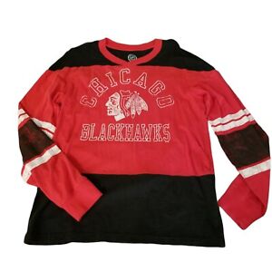 Chicago Blackhawks GIII G3 Red & Black NHL Hockey Long Sleeve Cotton Shirt Med 