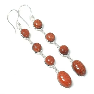 Red Sunstone Gemstone Handmade 925 Sterling Silver Jewelry Earring Sz 2.5'' - Picture 1 of 1