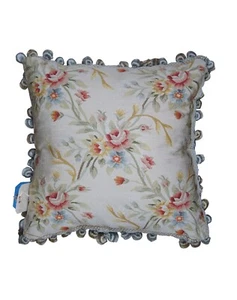 Silk Down Filled Floral Embroidered Tassel Lumbar Throw Pillow Cushion 16" - Picture 1 of 10