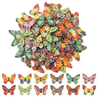 100Pcs Butterfly Wooden Buttons 2-Hole Wood Button for DIY Sewing Crafts Decor - Image 1 of 4