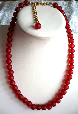 klasse Collier Kette, matte Perlen, ModeSchmuck rot gold NEU + TOP - Bild 1 von 3