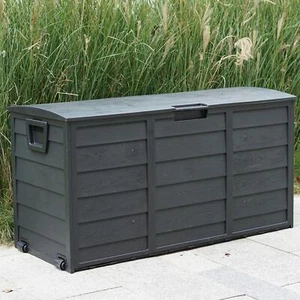 Black 300L Plastic Storage Box Garden Outdoor Shed Utility Cushion Chest Truck - Picture 1 of 9