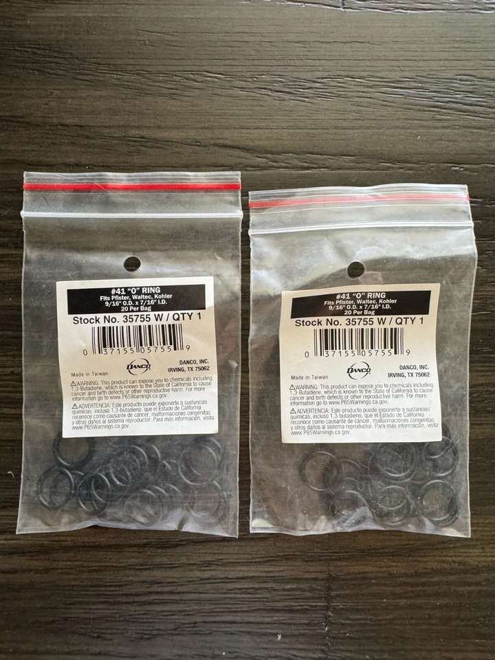 Juego de 2 grifos Danco Duraderos de goma #41 anillo "O" 9/16 x 7/16 x 1/16 pulgadas 35755W Foto 1 de 3