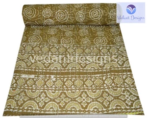 Indian Art Kantha Double Quilt Handmade Block Reversible Blanket Throw - Picture 1 of 5