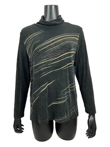 Picadilly Fashions Long Sleeve High Neck Black Pullover Women's Top Size M/M - Picture 1 of 7
