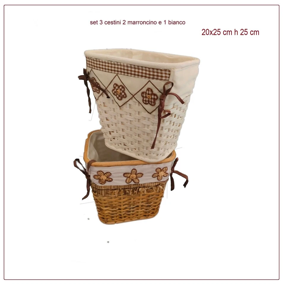 set 3 cestini vimini forederato ratan portaoggetti biancheria cameretta ratan - Immagine 1 di 1