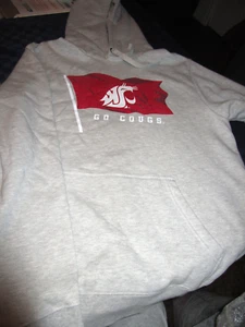 NEW WASHINGTON STATE COUGARS "GO COUGS"  MENS HOODED SWEATSHIRT GRAY LARGE LG - Picture 1 of 2