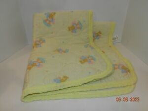 1987 Dundee Mills Baby Quilted blanket Comforter Teddy Bear rocking horse yellow
