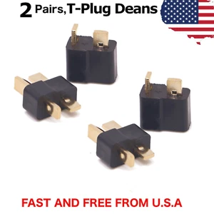 2 Pairs T-Plug Black Deans Connectors Male & Female For RC LiPo Battery - Picture 1 of 8