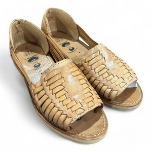Women's Open Toe Mexican Huarache Sandals - Handmade Leather Slip-On Shoe - Picture 1 of 5