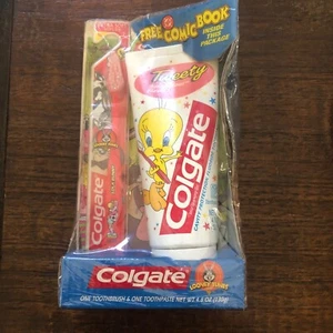 Vintage 1998 Colgate Looney Tunes Tweety Zahnbürste & Zahnpasta berrylischer Geschmack - Bild 1 von 6