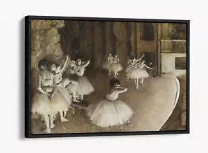 EDGAR DEGAS, BALLETTPROBE AUF DER BÜHNE - SCHWEBEREFFEKT GERAHMTER LEINWANDKUNSTDRUCK - Bild 1 von 12
