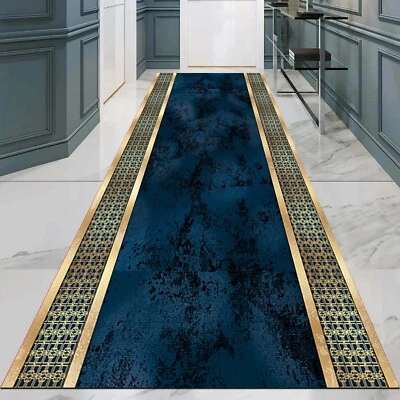 Luxury Runner Rug, Elegant Hall Carpet, Navy Gold Rug, Classic Entry Rug - Image 1 of 4