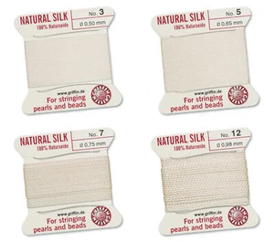 Griffin® 100% Natural Silk Thread with 2 Needles White Color for Stringing Beads - Picture 1 of 12