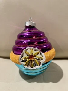 Christopher Radko Shiny Brite Festive Fete Purple & Aqua Ornament 4-1/2” - Picture 1 of 6