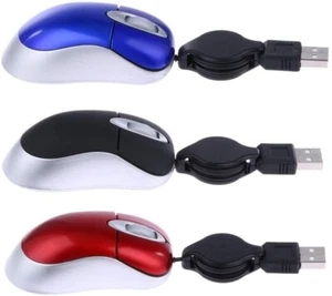 AcGoSp USB Mini Optical Scroll Wheel Mouse with Retractable Cable for PC/Laptop - Picture 1 of 25